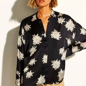 COPY- VINCE Silk Chrysanthemum Floral Long-Sleeve Pocket Blouse